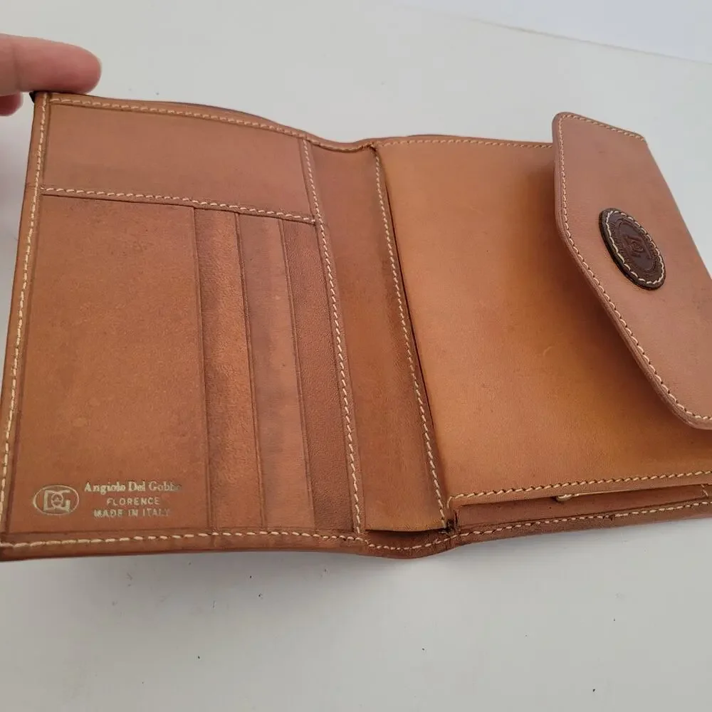 Angiolo‎ Del Gabbo Vintage Brown Paisley Medium Leather Wallet Italian Kisslock